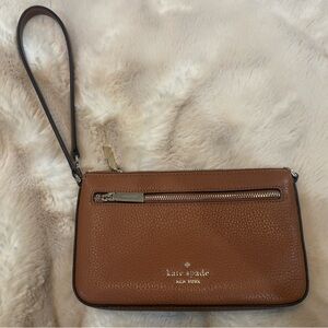 kate spade brown pebble leather wristlet with gold hardware